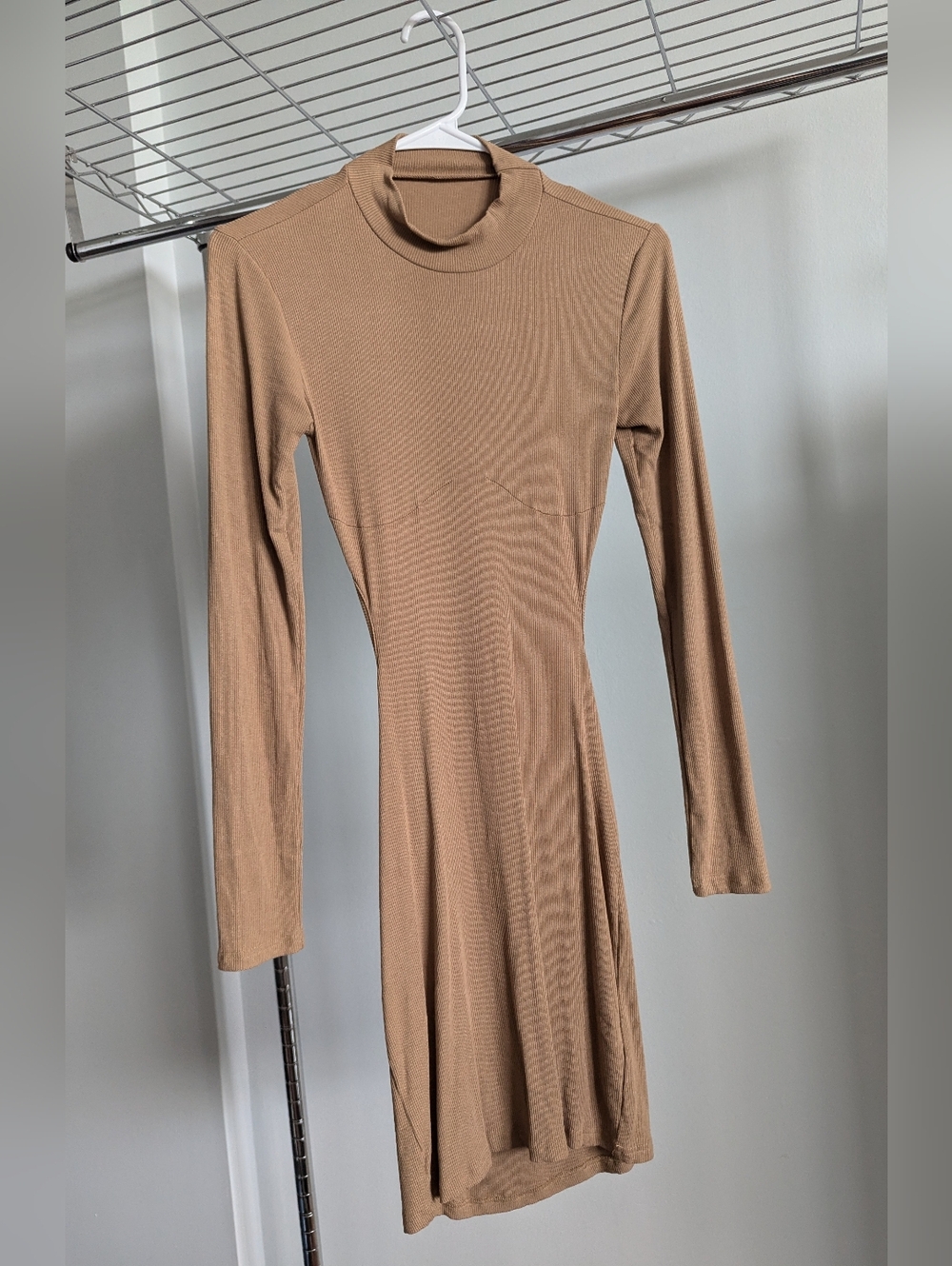 *NWOT* NVGTN Mocha 'Into You' Ribbed Long Sleeve Mock-Neck Midi Bodycon Dress